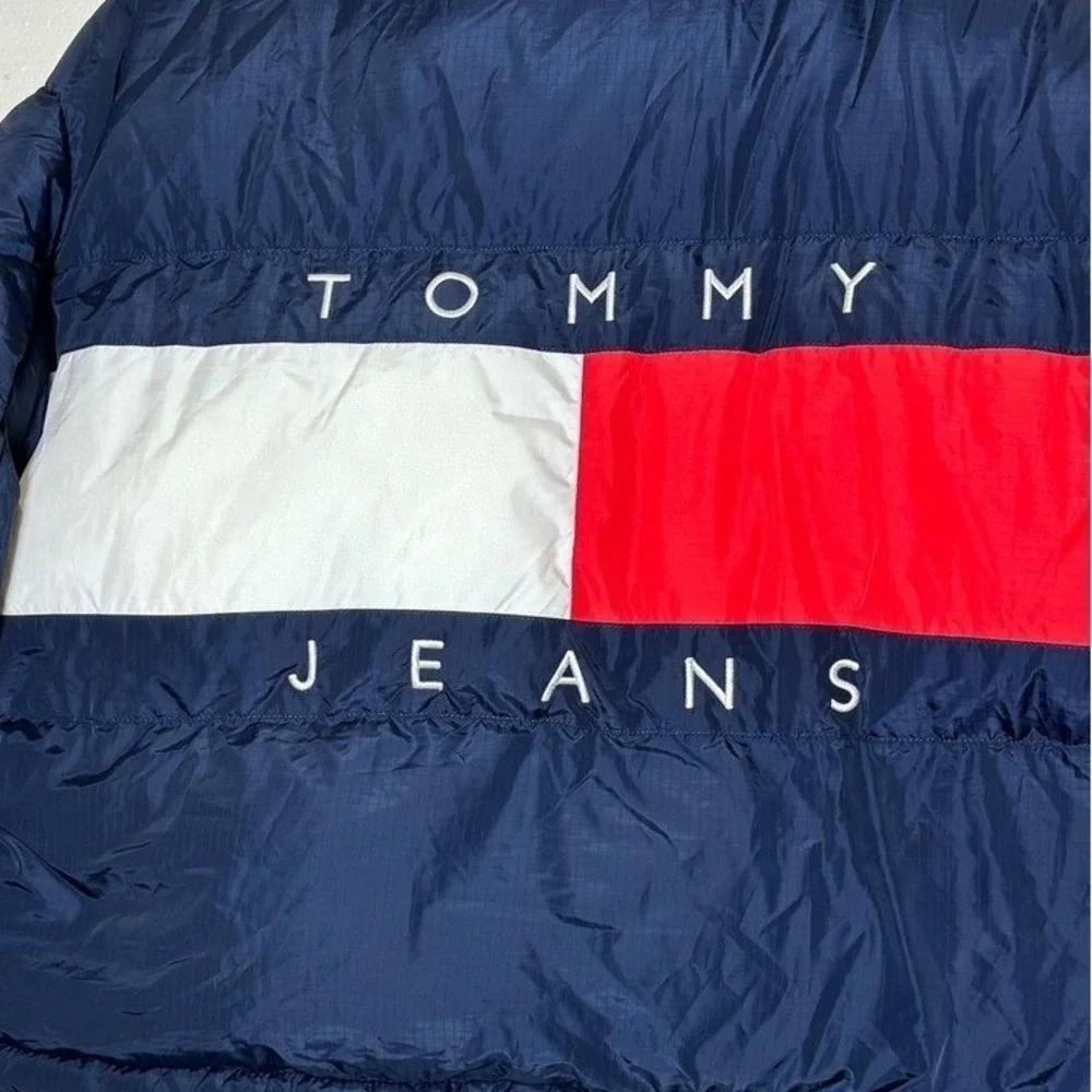 Tommy Jeans Womens Alaska Puffer Jacket Navy Blue Cropped Zip Up XL NWT